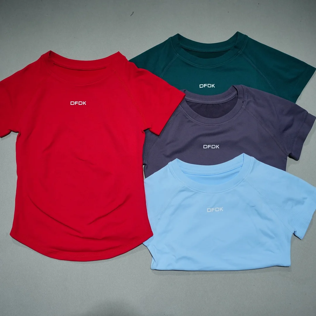 DFDK 2026 New Quick Dry Sports T-shirt Women Round Neck Short Sleeve Breathable Elastic Slim Fit Gym Yoga Running Workout Tops