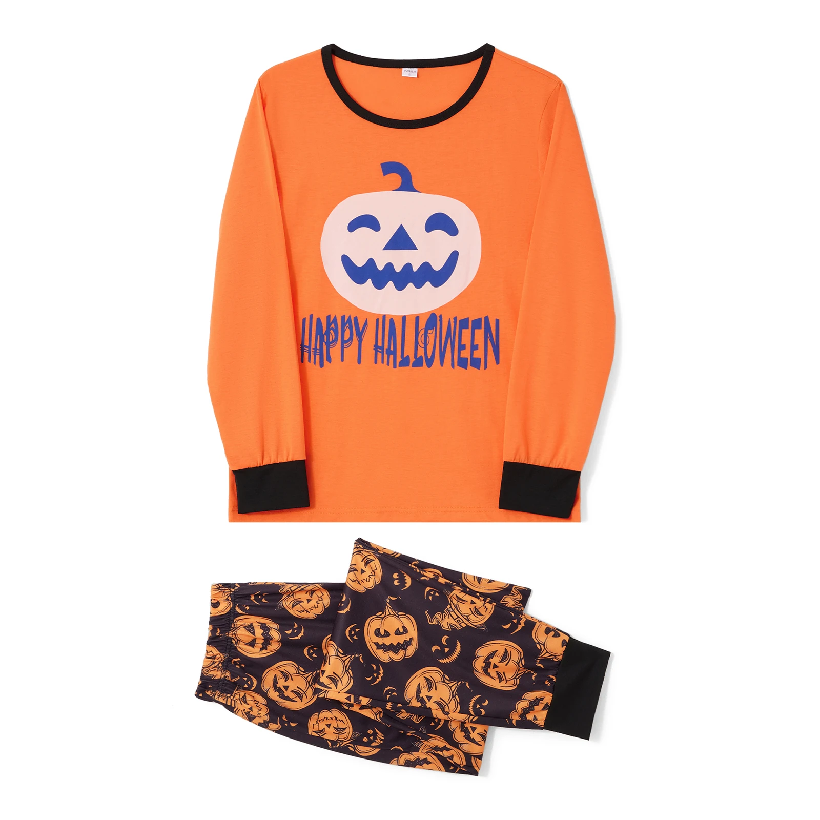 Halloween Pajamas for Family Cute Pumpkin Pattern Long Sleeve Tops + Pants Set Fall Sleepwear