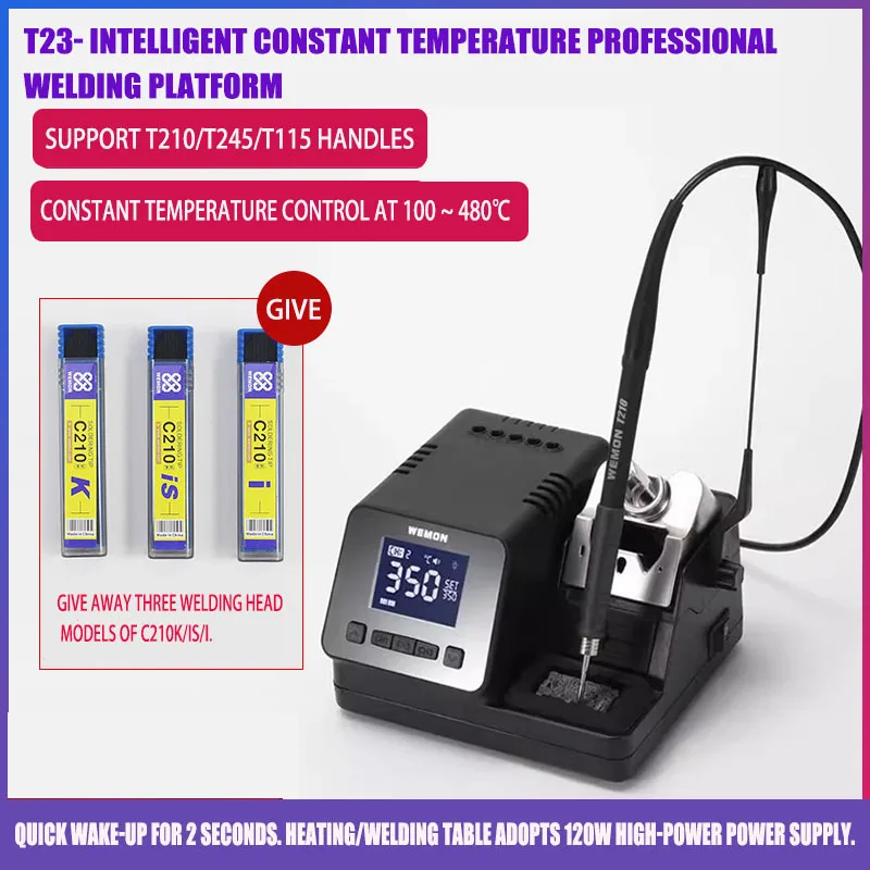 T23 Intelligent Thermostatic Soldering Station 120W High Power Cell Phone Repair Soldering Iron Head T115/245/210 Handle