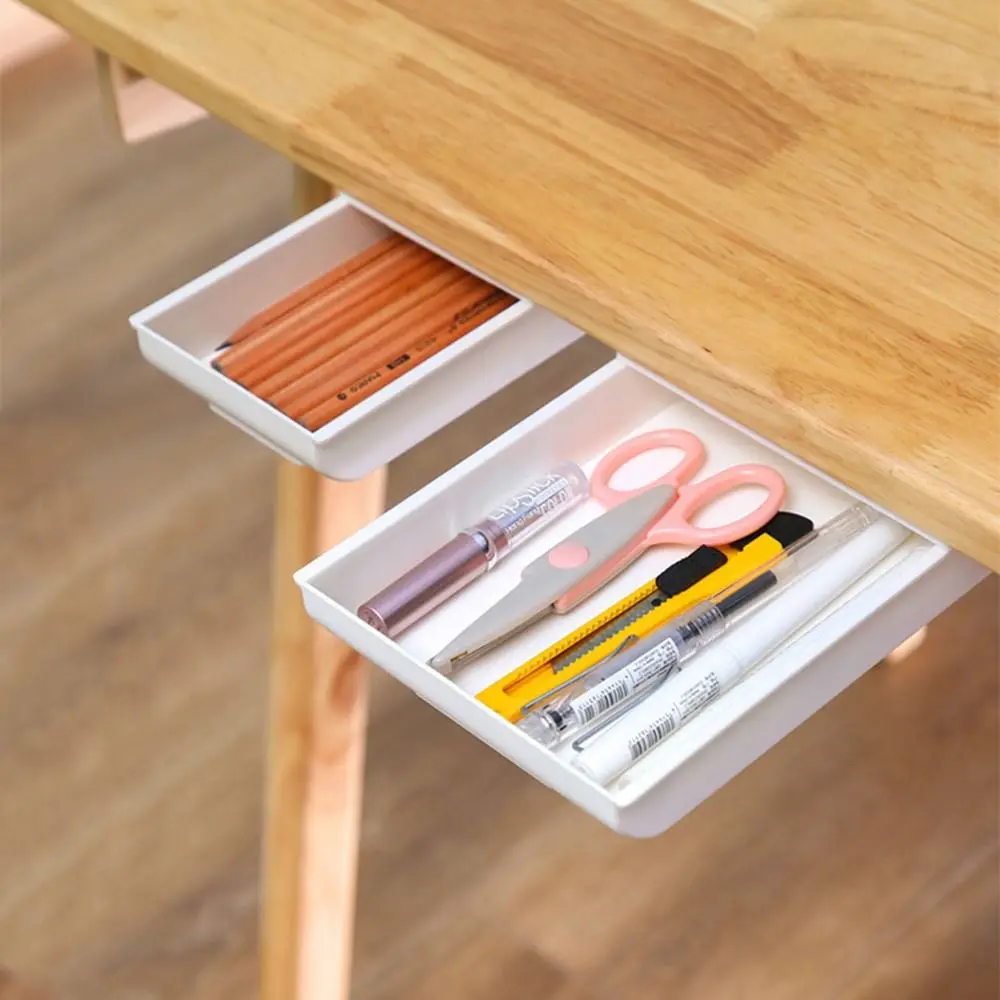 Plastic Hidden Drawer Organizer Slide Out Self-adhesive Stationery Storage Box Save Space Durable Drawer Tray Kitchen