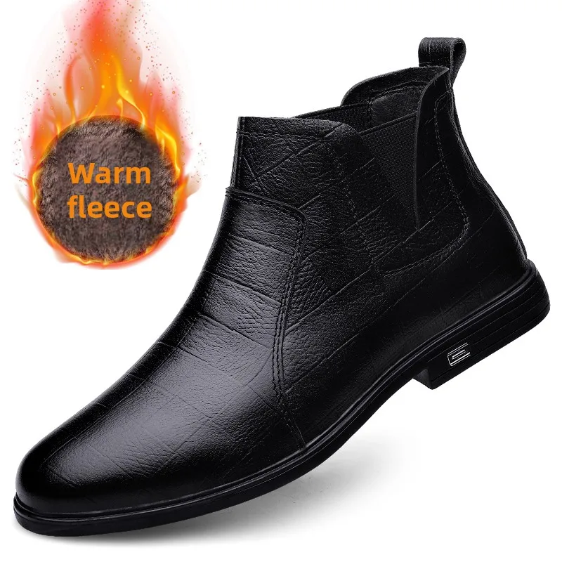 

2025 New Men's Casual,Comfortable,Fashionable and Trendy Fleece Leather Boots, Single Boots in Brown and Black, 36-46 Large Size