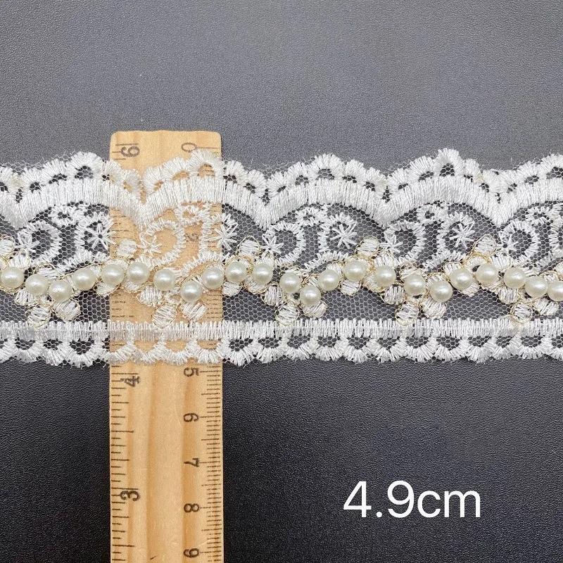 20Yards Wave Pearl Beaded Flower Lace Fabric Trim Ribbon Tassels For Apparel Sewing Bridal Wedding Dress Collar Doll Cap