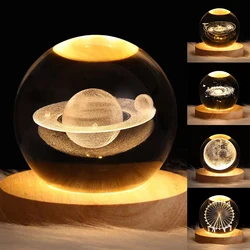 Crystal Ball Night Lights Glowing Planetary Galaxy Astronaut USB Power Bedside Light Christmas Kid Gift Night Lamp Bedroom Decor