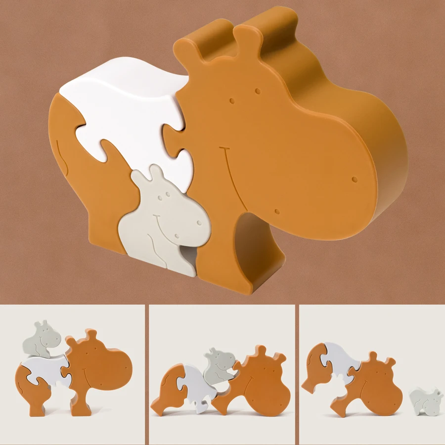 Vendita calda New Baby Silicone AnimalPuzzle Kids Silicone Geometry Matching Board giocattoli educativi sensoriali per bambini