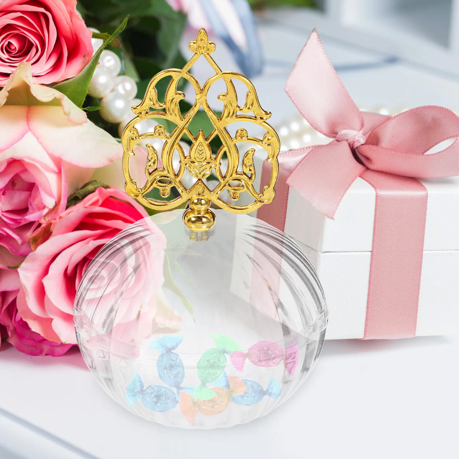 

12pcs Candy Box Round Transparent Storage Boxes Golden Decorative Accessories Baby Favors Bridal Shower Wedding