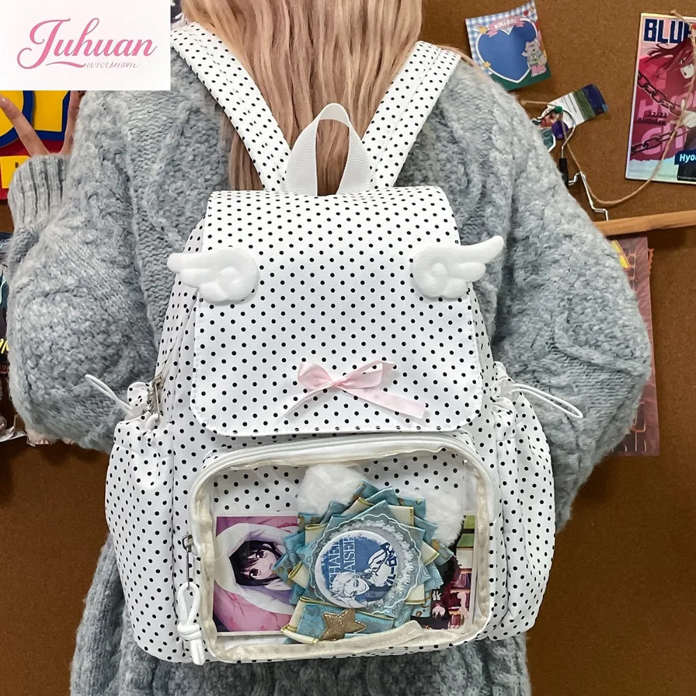 دوت طباعة Mochilas Mujer الحلو القوس تقسم Mochila الرباط جيوب حقيبة المراهقات على ظهره جديد Ins حقائب للمرأة
