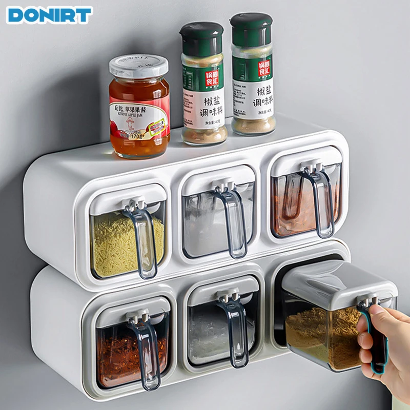 

Kitchen Seasoning Box Wall Mounted Organizer Boxes Condiment Door Storage and Organization Jars for Spices Home Gadgets & Garden