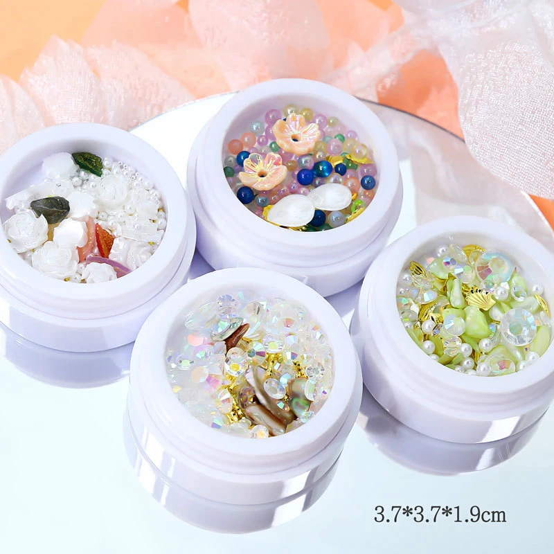 مکسڈ پرل روز فلاور رائنسٹون نیل آرٹ ڈیکوریشن فلاور جیم اسٹون نیل آرٹ چارمز لوازمات برائے یووی جیل نیل ٹپ ڈیزائن