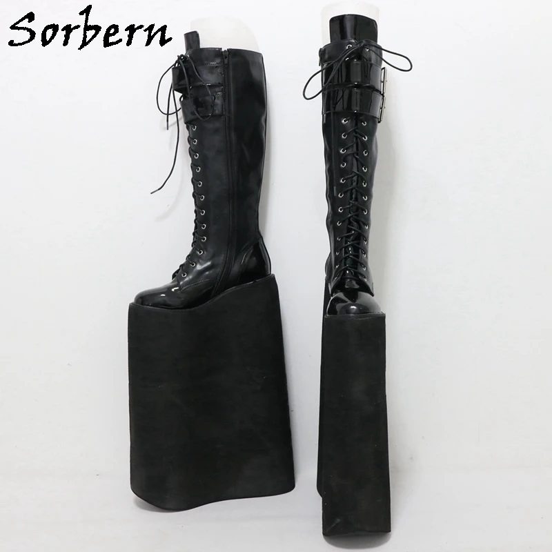 Sorbern 40Cm Punk Style Boots Women For Drag Queens Fetish Unisex Style Wide Strap With Buckles Foam Wedges Calf Boot Custom