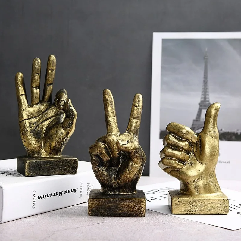 3pcs Resin Retro OK YEAH Good Gesture Hand Model Sculpture Decorative Ornament Home Decor Office Desktop Room Figurines Item