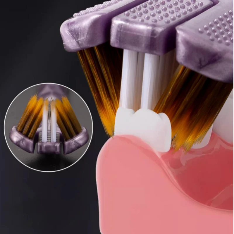 4pcs 3D Stereo Three-Sided Toothbrush Ultra Fine Soft Hair Adult Toothbrushes Tongue Scraper Oral Care 360° Cleaning Teeth Brush