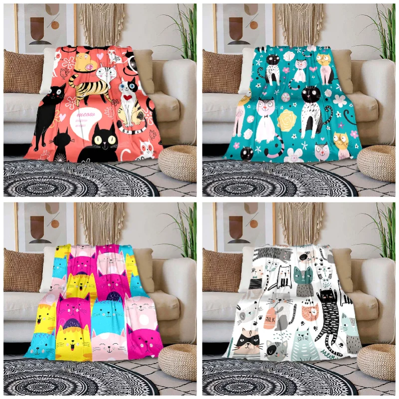 

Cute cartoon cat print printed blanket Blankets for beds Picnic blanket Thin blanket Air conditioning blanket Customized