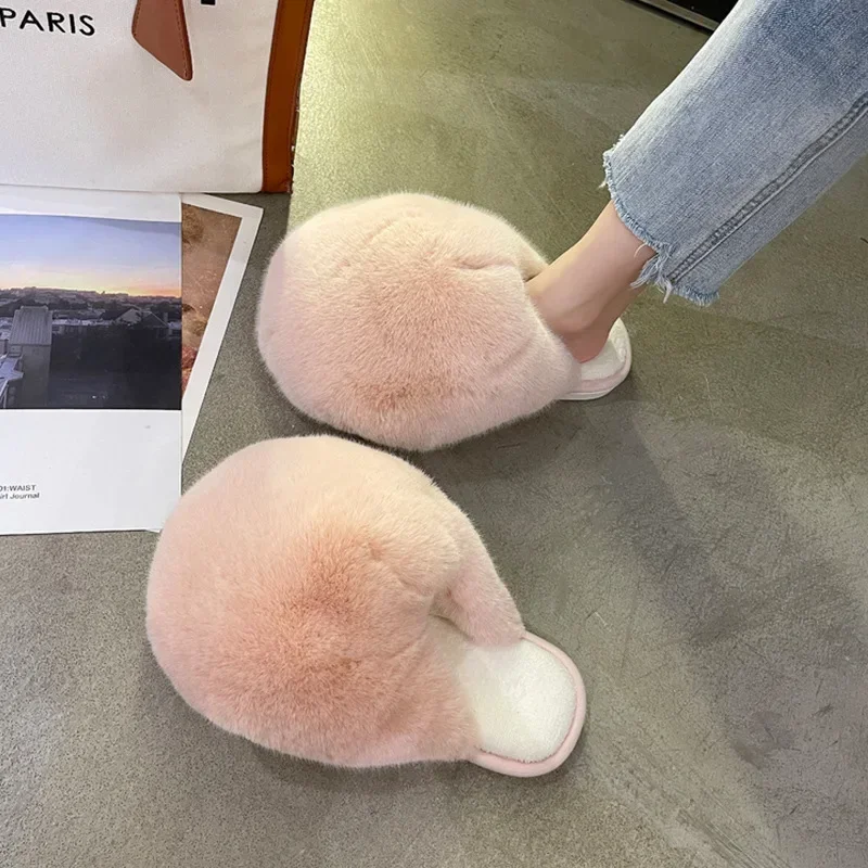 Pantofole da casa dal Design sfocato minimalista da donna bianche eleganti impiombate semplici calde scarpe da casa comode per interni