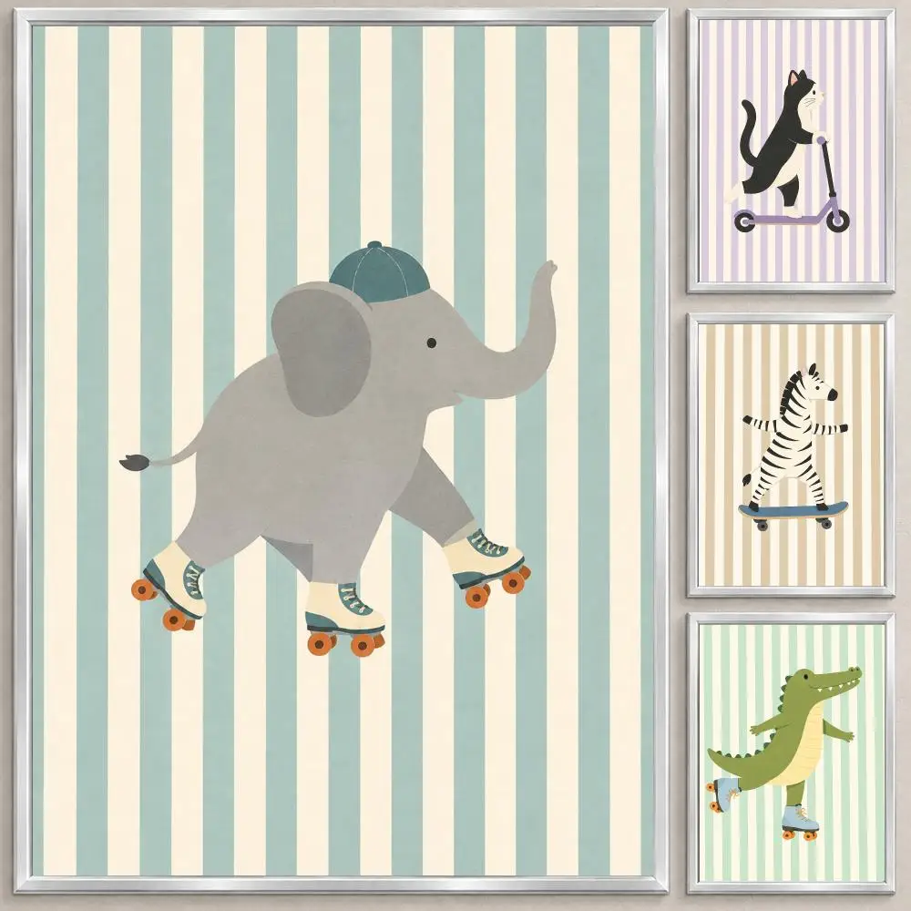 Cartoon Animal Skate Ins Cartoon Poster High Definition Stickers, Wall Decals for Bedroom Living Room, Home Art Decor