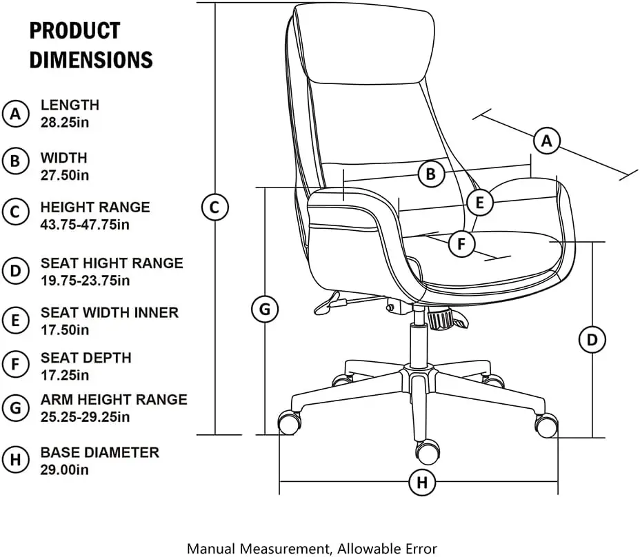 Modern Executive Home High-Back Office Chair - Leather Adjustable Swivel Desk Chair With Armrest(Cream)