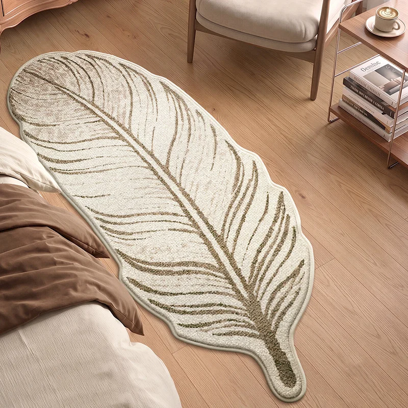 VIKAMA Irregular Shaped Bedside Carpet, Soft And Non Slip Carpet, Feather Flower Abstract Pattern Floor Mat, Home Decoration