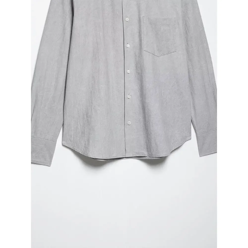 Nieuwe mode dames lente met zak grijze blouse revers hals lange mouwen vrouwelijke elegantie chic dame casual shirts mujer camisas