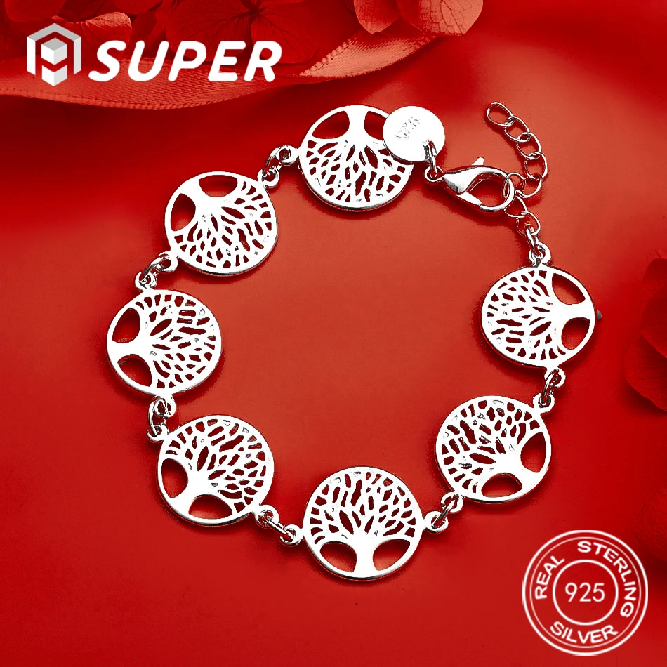 

ALISuper 925 Sterling Silver 8-inch Delicate Tree-Shaped Bracelet for Women's Fashionable Engagement Jewelry