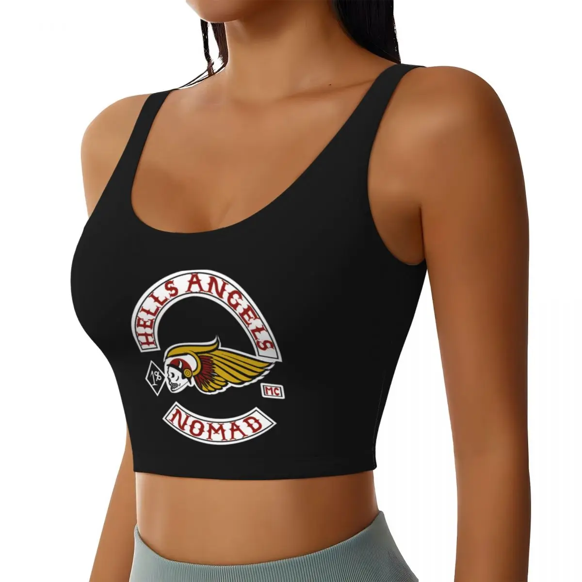 Custom Hells Angels Logo High Impact Sports Bras for Women Motorcycle Club Seamless Workout Running Crop Tank Tops