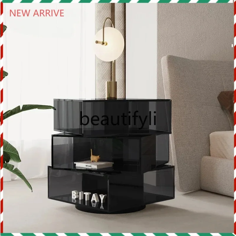 

D2520 Acrylic modern simple rotatable bedside storage cabinet creative light luxury small storage edge few