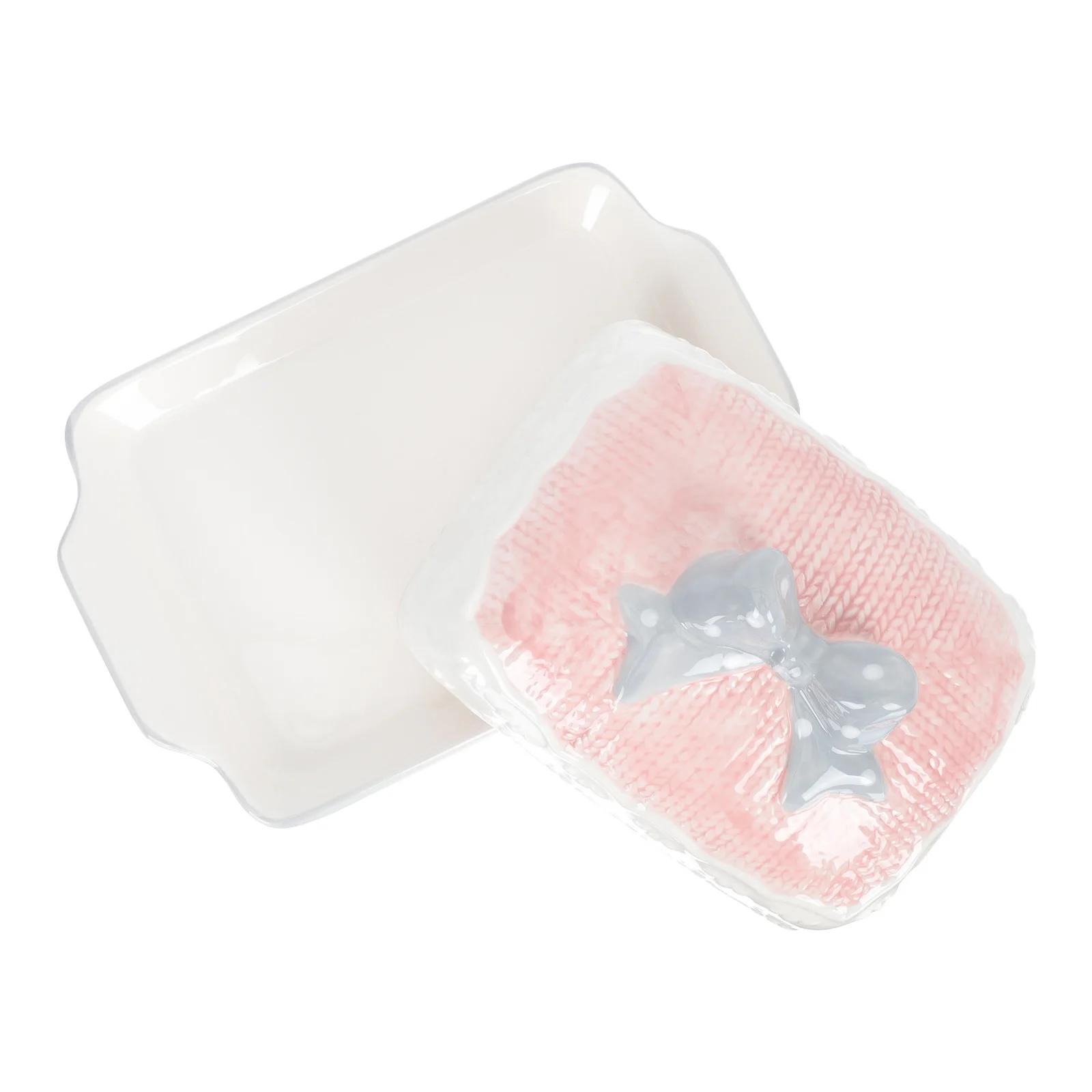 

Ceramic Butter Dish Cheese Container Exquisite Food Plate Construction Beautifully Patterned Rectangular Shape