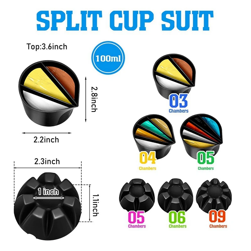 페인트 붓는 분할 컵, 아크릴 페인트 송진 붓는 DIY 제작 도구, 3 꽃 붓는 컵, 3 페인트 혼합 컵, 6 개