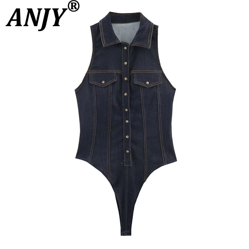 

ANJY 2026, весна-лето, новый женский американский тренд, сексуальный джинсовый облегающий комбинезон для девочек, шикарный универсальный уличный костюм A18517