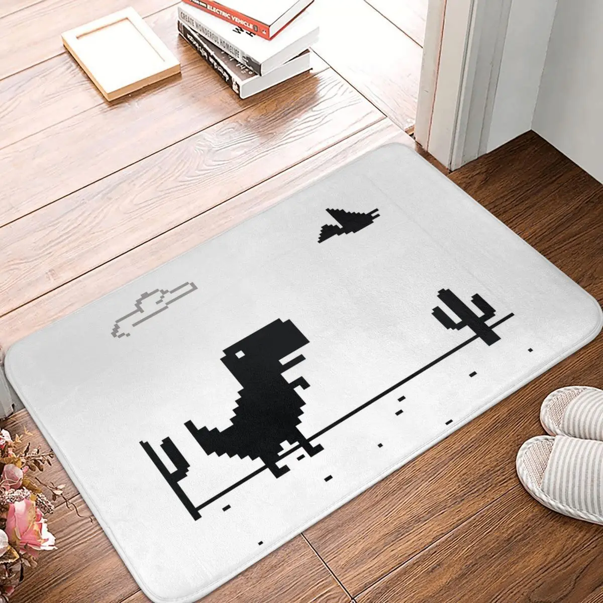 T-Rex Dino Cactus Offline Black Anti-slip Doormat Floor Mat Durable Carpet Rug for Kitchen Entrance Home Bedroom Footpad Mats