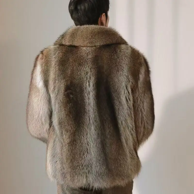 2025 New Autumn Winter Thicken Men's Fur Warm Soft Artificial Raccoon Plush Hoodies Light Luxury Fashion Tops Coat Male Overwear