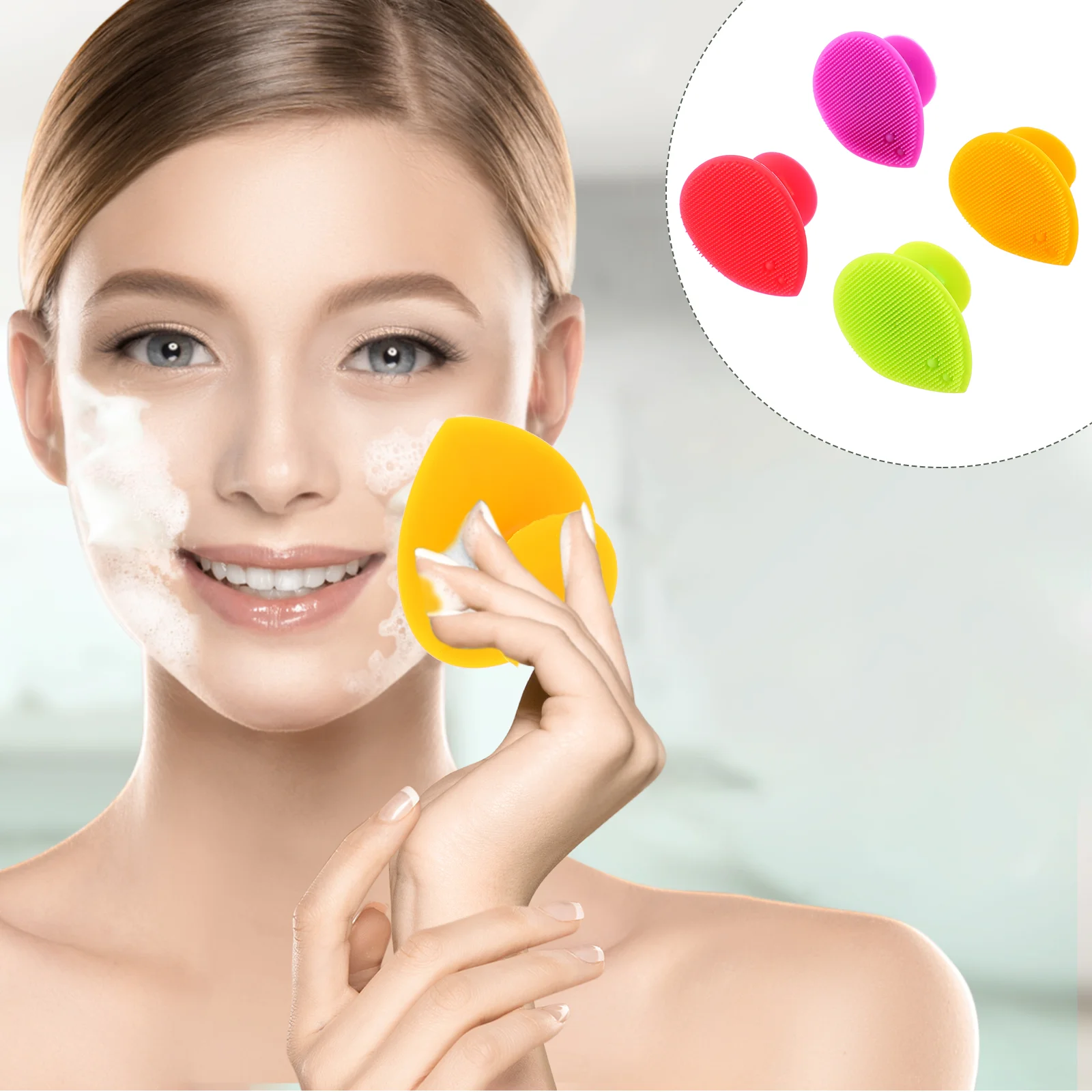 4 Pcs Face Brush Cleansing Tool Scrubber Deep Cleaning Silicone Facial