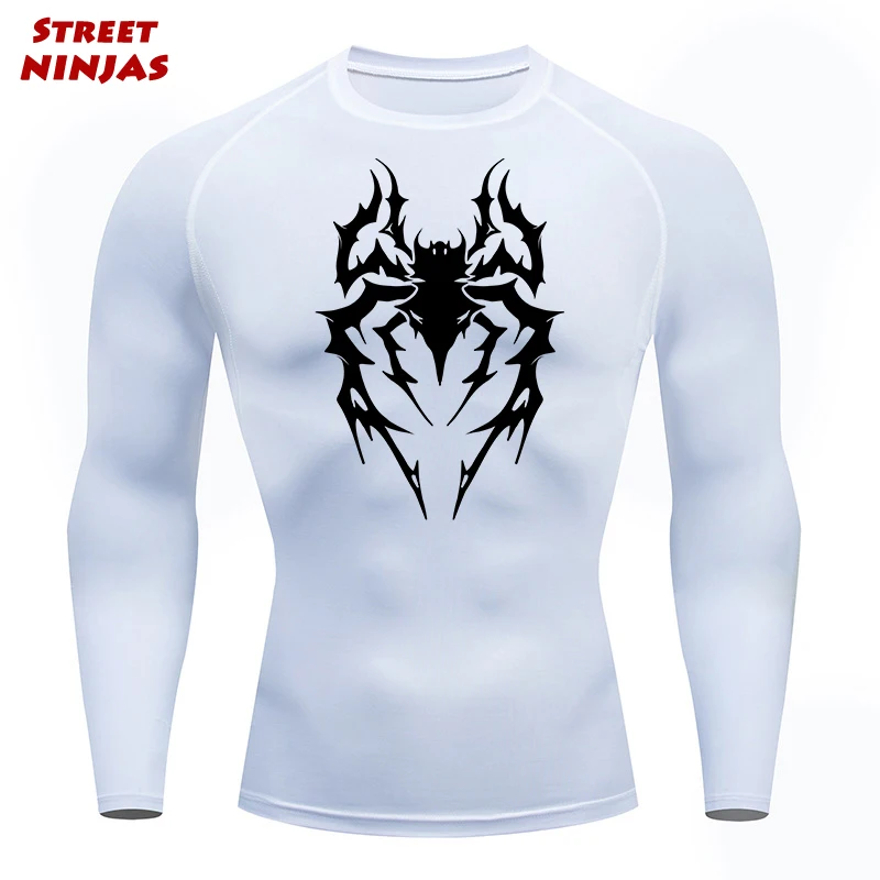 

Spider Print Compression Shirts for Men Gym Workout Long Sleeve Rash Guard Sports Athletic Running Undershirt Baselayers Tops