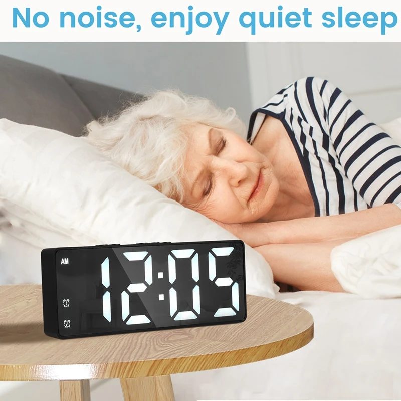 Digital Alarm Clock 12/24H Display Voice Control Temp Snooze Night Mode Adjustable Brightness LED Clocks No Battery Retail