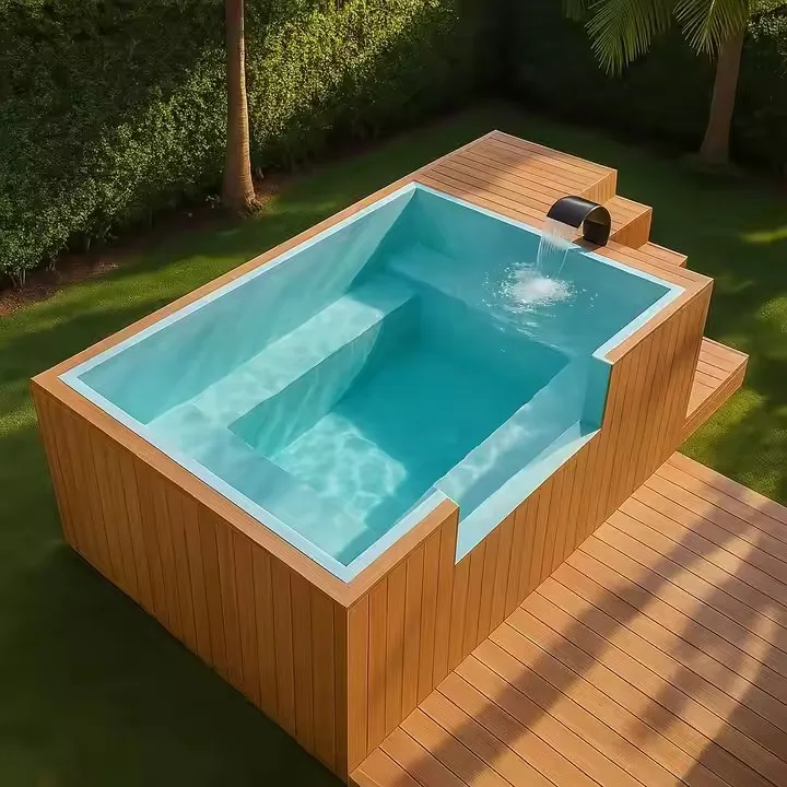 Custom Wooden Wpc Container Backyard Pool Stock Swim Spa Fiber Glass House Above Ground Swimming Pool Outdoor with Glass Wall