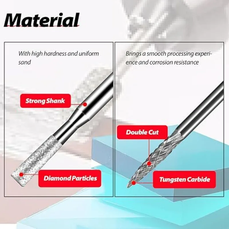 

Double cut rotary file, mini hard alloy drill bit 1/8 "handle diamond drill bit set of 40 pieces, durable and sturdy