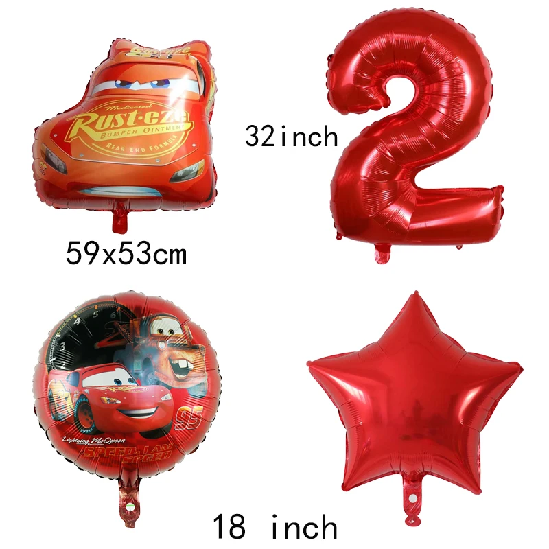 6pcs Cartoon Disney McQueen Car 32-inch Digital Foil Balloon Set Birthday Party Decoration Children's Toy Baby Shower