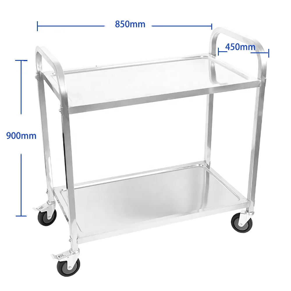 

Hotel Stainless Steel Food Service Trolley Truck Custom Strong Two Tiers Dining Truck