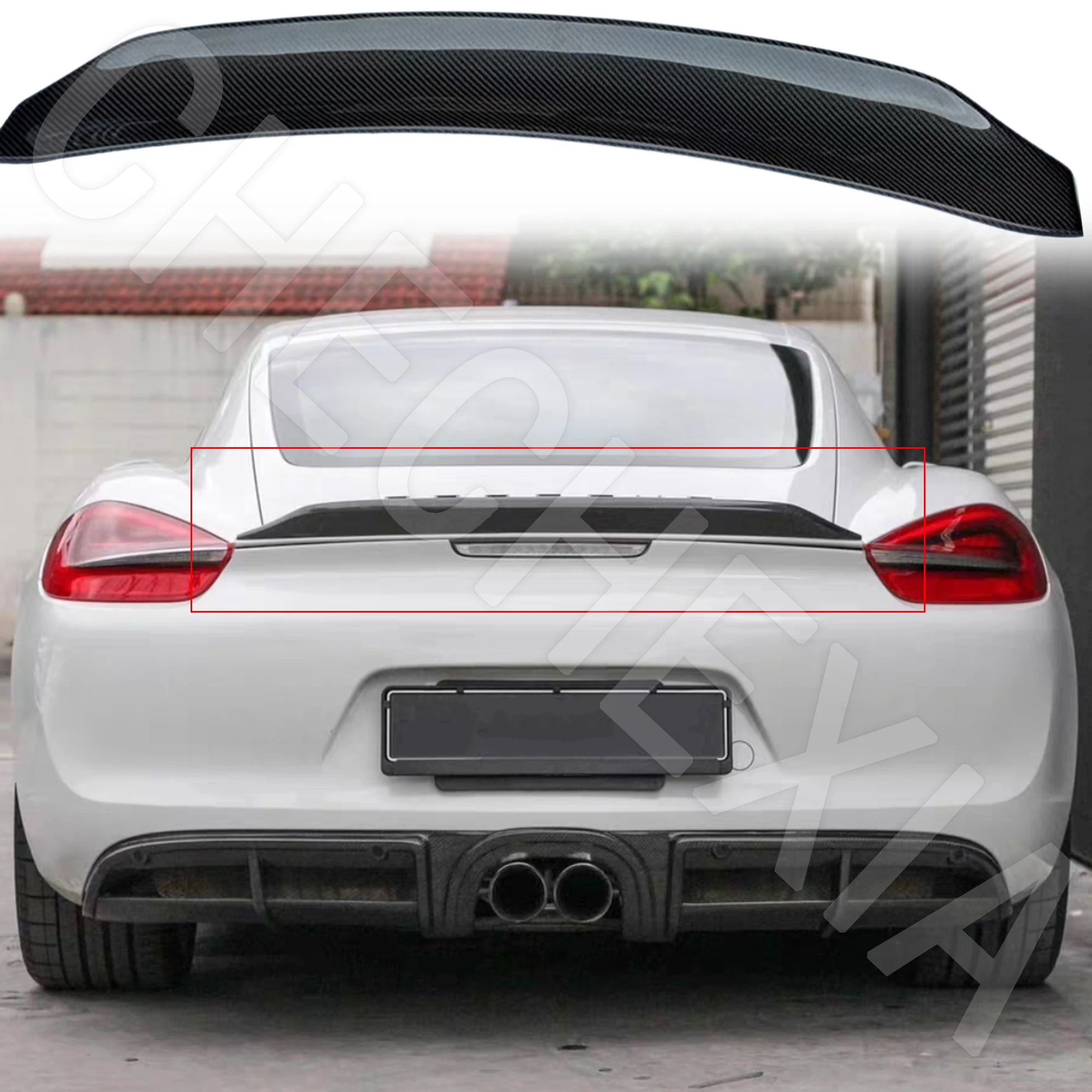 

For 981 Porsche 718 Coupe Cayman True Carbon Fiber Spoiler Car Trunk Cover Aerodynamic Package Tail Wing 2012-2016