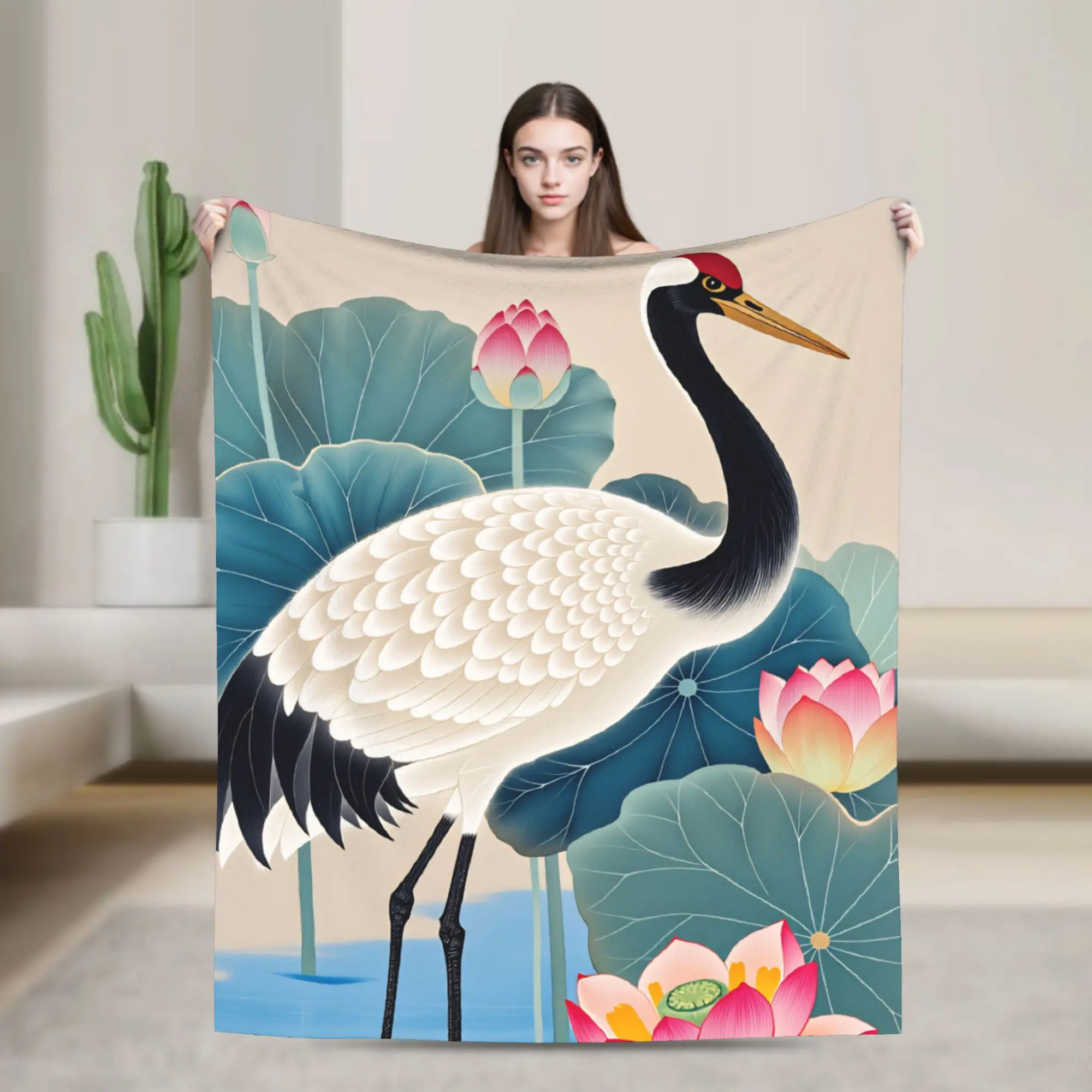 Chinese Style Crane Plush Blanket Girls Boys Flannel Throw Blanket For Bedroom Super Soft Customized Quality Bedspread Gift Idea