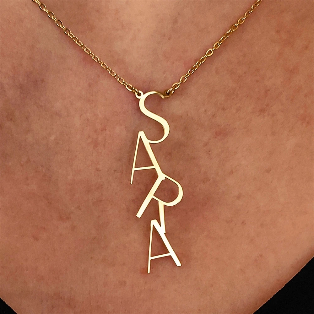 

Custom Initial Letter Necklace Stainless Steel Gold Plated Personalized Lariat Name Necklace For Mother's Day Gift