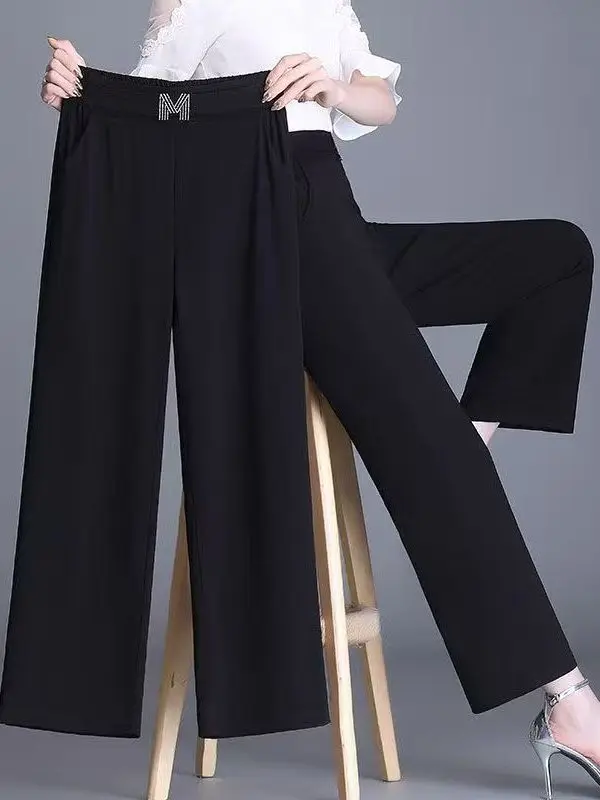 

High Waist Nine-Piece Women's plus Size Comfortable Breathable Summer Thin Pants Casual Loose Fit Polyester Elasticity