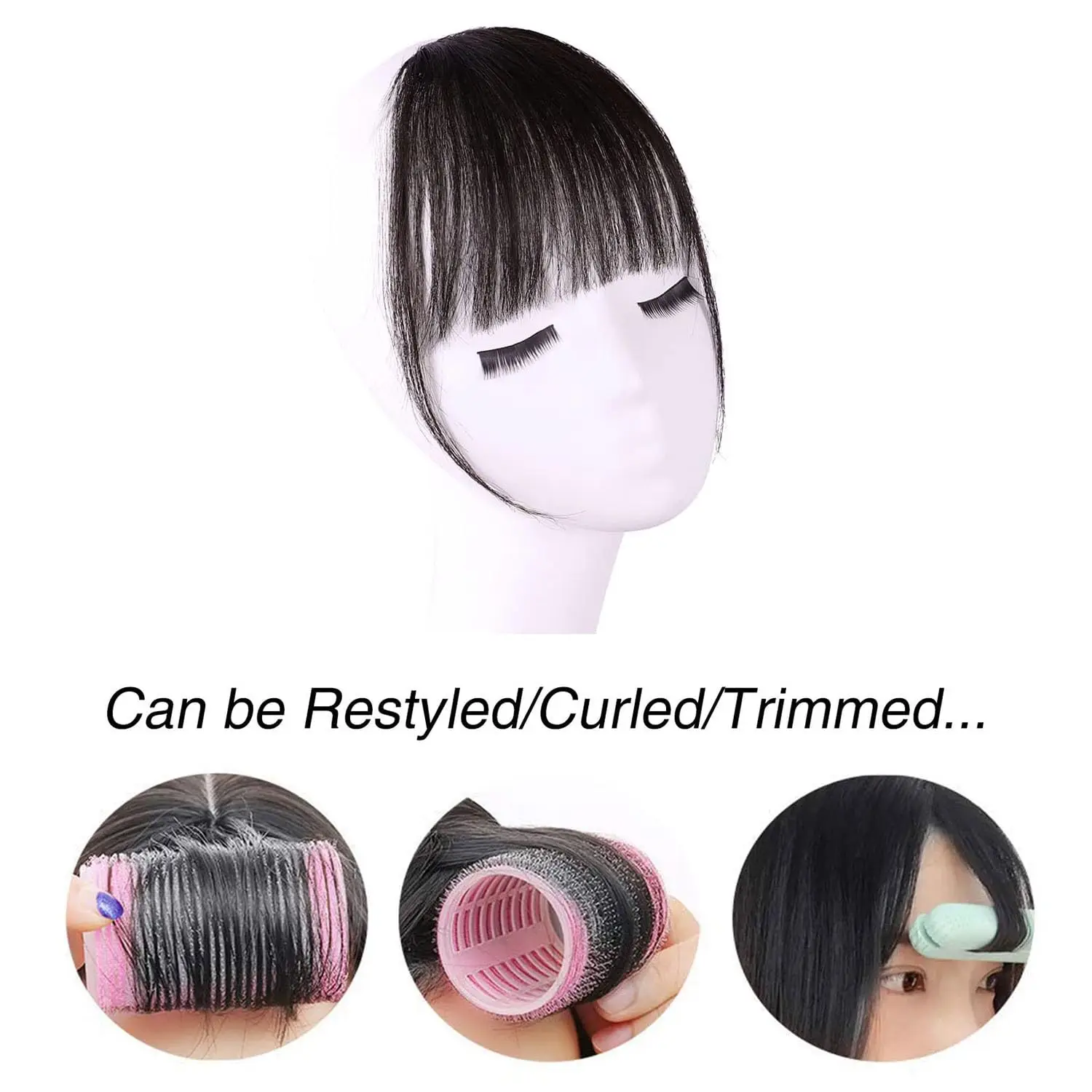 Bangs Hair Clip in Bangs Human Hair Bangs Wispy Fringe with Temples Hairpieces for Women Clip on Air Bangs Flat Neat Bangs Hair