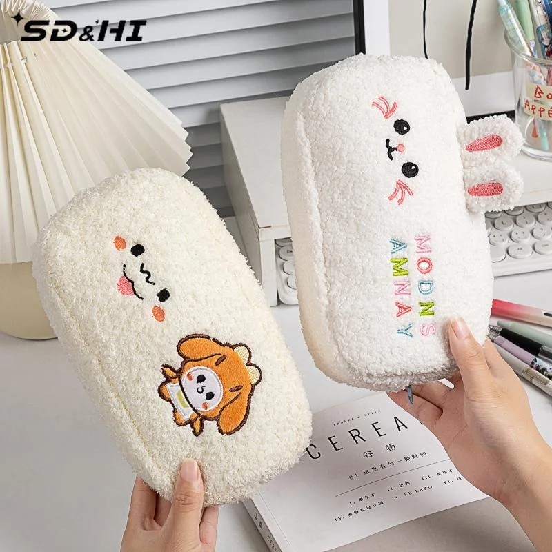 Cute Cartoon Plush Rabbit Bear Pencil Case Multifunction Creative Large Capacity Plush Pen Bag Supplies Stationery Storage Bag