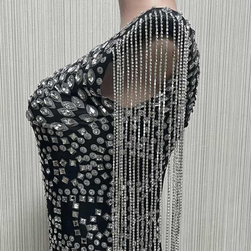 Elegant Sleeveless Long Party Dress - Sparkling Diamond Beads, Optical Flow Su, Black Maxi Women Dresses for Party and Wedding
