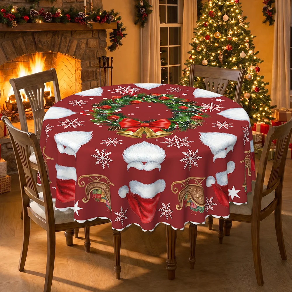 Santa and garland polyester printed tablecloth, round table cover