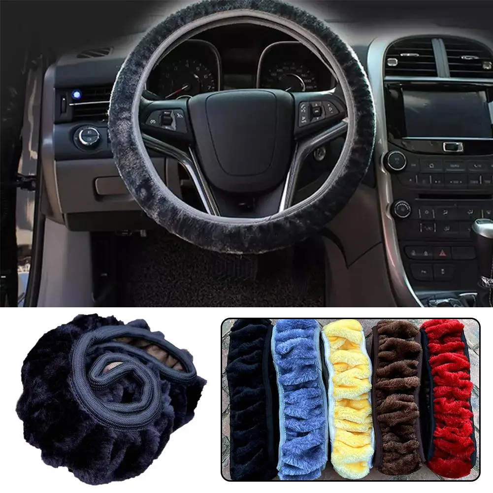 38cm Winter Short Plush Car Steering Wheel Cover Hand Winter Soft Short Cover Fur Warmer Premium Steering Wheel Protector R1R0