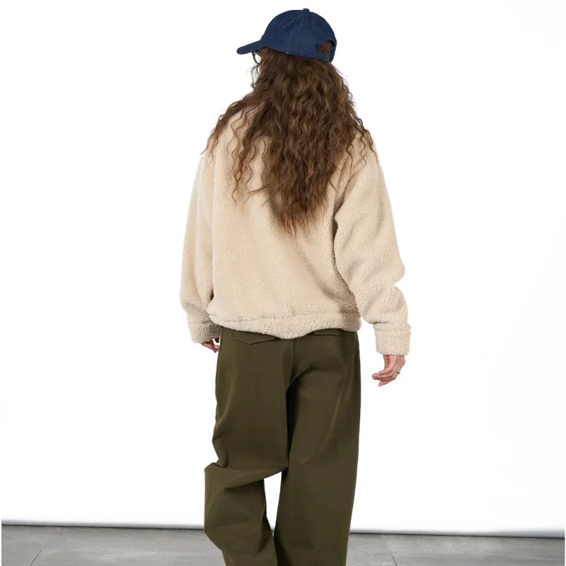 Double-faced Lamb Wool Sweatshirts Autumn Winter Warm Tops Women Half-high Collar Lazy Loose Soft Waxy Skin-friendly Clothing