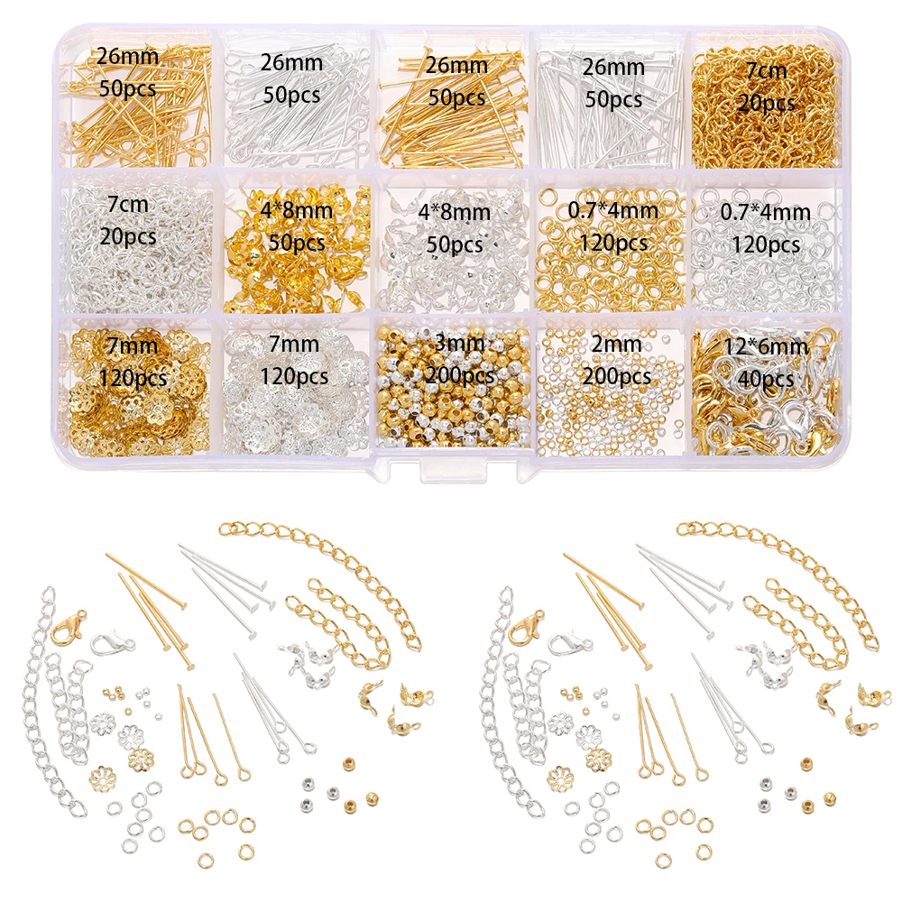 

1Box Lobster Clasp Bead Flat Pins End Extension Chain Connector Clasp Kit for DIY Bracelet Necklace Jewelry Making Kits