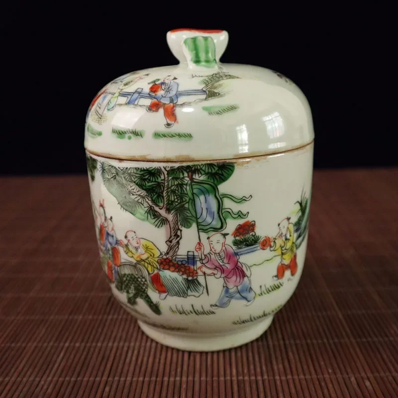 Chinese Old Marked Famille Children Rose Pattern Porcelain Brush Pot Ornaments