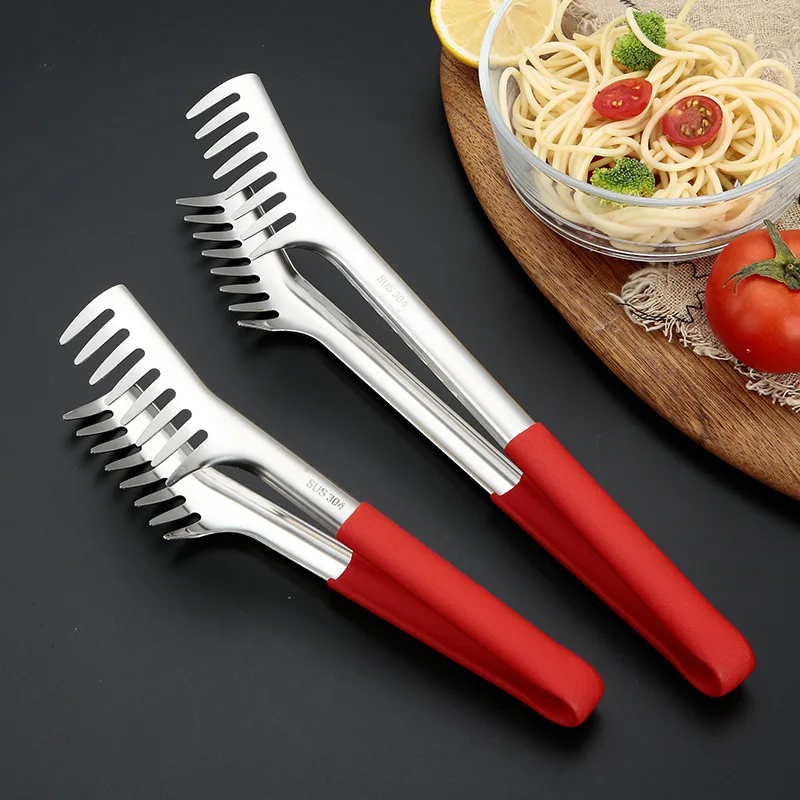 9 Inches 304 Stainless Steel Pasta Tongs Food Clip Steak Bread BBQ Meat Salad Picnic Party Kitchen Baking Cooking Tools