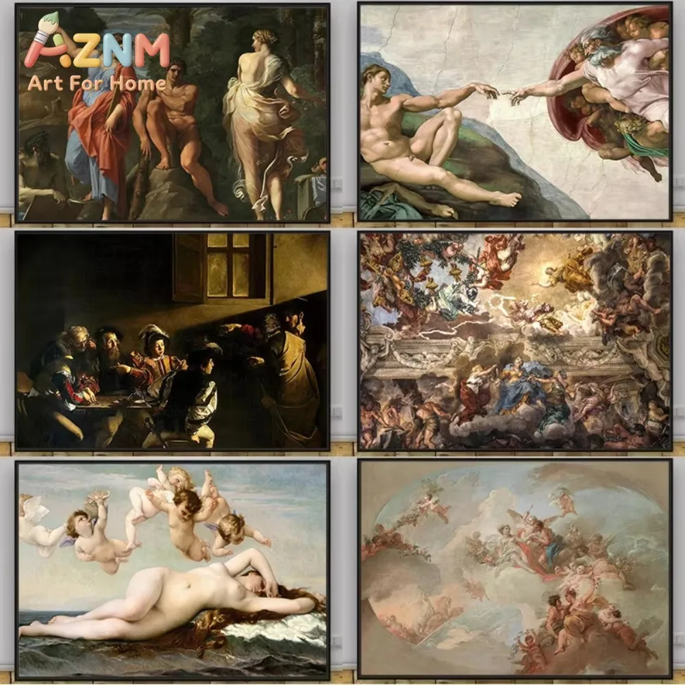 1PC ，Retro Renaissance Classical Greek Mythology Christian Art Famous Works Poster Canvas Painting Museum Church Wall Decoration